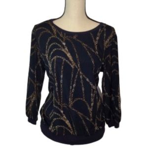 Jennifer Lopez Blue Print 3/4 Sleeve Top Large